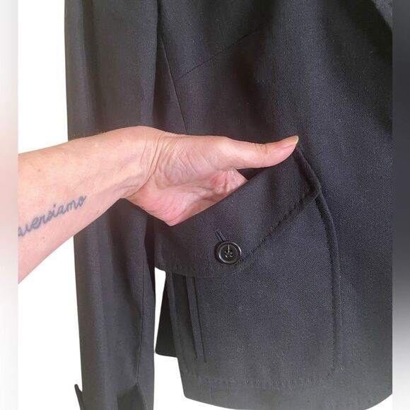 Talbots SZ 8 Equestrian Black Linen Cotton Blend Blazer Unique Double Pockets - Picture 3 of 10